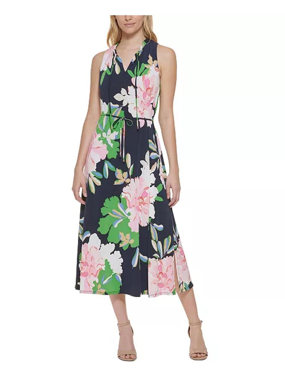 Tommy Hilfiger Isla Floral Midi Dress with Ruffled Collar Detail Size 10